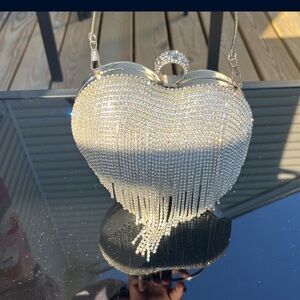 Elegant Silver Heart-Shaped Evening Bag